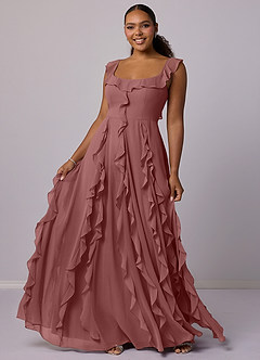 Barbie ♥ Azazie Robes de demoiselle d'honneur Robe Trapèze en Mousseline de soie avec poches Rose Du Désert image10