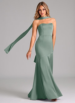 Azazie Shiloh Abiti da Damigella Abito Convertibile Sirena in Raso Elasticizzato Senza Cinturino Salvia Argentata image1