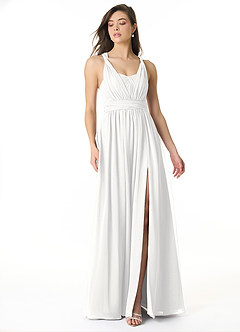 Azazie Olani Bridesmaid Dresses White A-Line One Shoulder Chiffon Convertible Dress image1