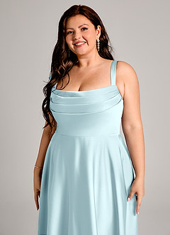 Azazie Shaude Robes de demoiselle d'honneur Robe Trapèze en Satin extensible Plissée Bleu Nuage image9