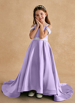 Azazie Jodi Robe Demoiselle D'honneur Fillette Robe Trapèze en Mat Satiné Lilas image5
