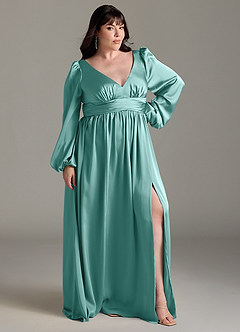Azazie Norah Bridesmaid Dresses Aqua A-Line Stretch Satin Dress image9