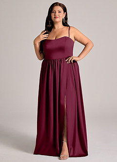 Azazie Calianna Brautjungfernkleider Wandelbar A-Linie Schulterfrei Stretch-Satin Kleid Maulbeerrot image9