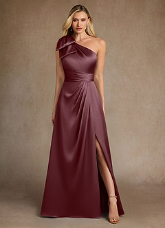 Azazie Easton Mother of the Bride Dresses Sangria A-Line One Shoulder Stretch Satin Dress image1