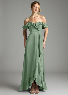 Azazie Lyra Bridesmaid Dresses Matcha A-Line Off the Shoulder Stretch Satin Convertible Dress image6