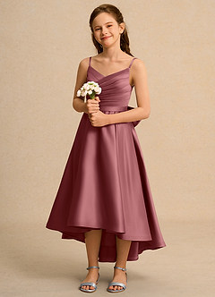 Azazie Sweets Junior Formal Blumenmädchenkleider A-Linie Plissee Matte Satin Kleid Amethyst image1