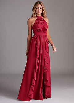 Azazie Avary Brautjungfernkleider A-Linie Plissee Chiffon Kleid Scharlachrot image5