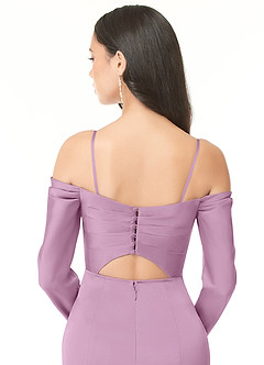 Azazie Hallie Bridesmaid Dresses Wisteria Sheath Off-The-Shoulder Long Sleeve Stretch Satin Convertible Dress image8