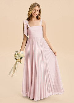 Azazie Rudy Junior Vestido de Rosa Rubor de Gasa de Corte en A con Plisado image4