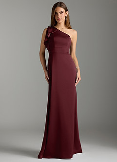 Azazie Rinna Bridesmaid Dresses Cabernet Mermaid Ruched Stretch Satin Dress image1