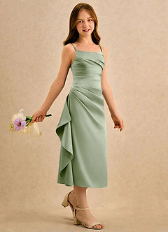 Azazie Canna Girls Formal Sukienki dla dziewczynek sypiących kwiaty Linia A Pofałdowany Satyna elastyczna Długość herbaty Sukienka image3