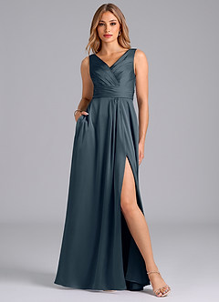 Azazie Karina Brautjungfernkleider A-Linie Plissee Stretch-Satin Kleid Zwielichtviolett image1