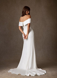 Azazie Chandler Wedding Dresses Diamond White Sheath Crepe Back Satin Dress image2