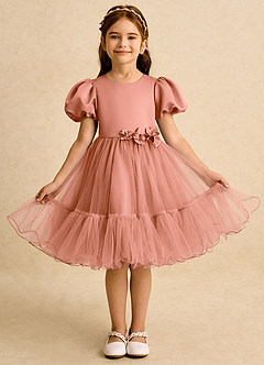 Azazie Cocoa vestidos de niña de las flores Vestido de Mai Tai de Tul de Princesa con Plisado image5