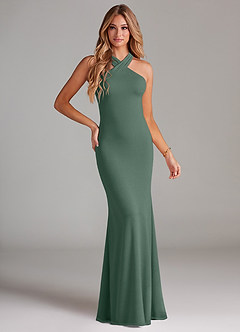 Azazie Doretta Bridesmaid Dresses Sea Moss Mermaid Pleated Chiffon Dress image1