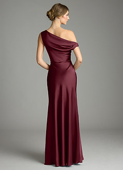 Azazie Emerson Bridesmaid Dresses Cabernet Mermaid Off the Shoulder Stretch Satin Dress image2