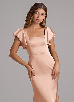 Azazie Elkie Bridesmaid Dresses Rose Gold Mermaid Square Neckline Stretch Satin Dress image6