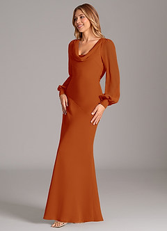 Azazie Jaxine Bridesmaid Dresses Paprika Mermaid Long Sleeve Chiffon Dress image3
