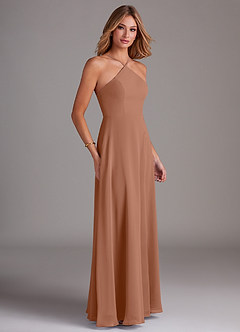 Azazie Bailey Bridesmaid Dresses Bronzer A-Line Halter Side Slit Chiffon Dress image6