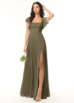 Azazie Bondi Abiti da Damigella Abito A-Line in Chiffon con Volant Willow Green image2