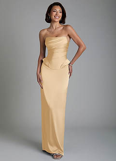 Azazie Harlow Robes de demoiselle d'honneur Robe Fourreau en Satin extensible Corset Or image5