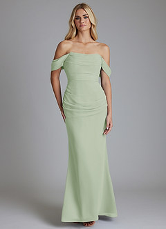 Azazie Luiza Probar vestidos en casa Vestido de Salvia Polvorienta de Gasa de Corte Sirena con Vestidos sin tirantes image5