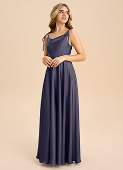 Azazie Popsy Junior Stormy A-Line Bow Stretch Satin Dress image4