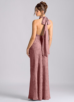 Azazie Velli Vestidos de damas de honor Vestido de Rosa Polvorienta de Devorado Floral de Corte Sirena con Cuello Alto image2