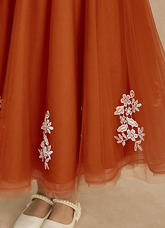 Azazie Rylie Robe Demoiselle D'honneur Fillette Robe Trapèze en Tulle Dentelle Paprika image7