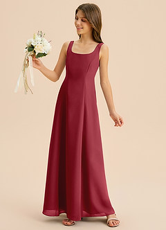 Azazie Lambie Junior Pomegranate A-Line Pleated Chiffon Dress image7