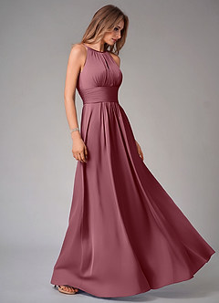 Azazie Bonnie Brautjungfernkleider A-Linie Plissee Stretch-Satin Kleid Wüstenrose image4