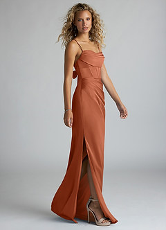 Azazie Mai Bridesmaid Dresses Cedar Rose Sheath Pleated Stretch Satin Dress image4