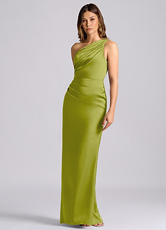 Azazie Akilah Bridesmaid Dresses Lemongrass Mermaid One Shoulder Stretch Satin Dress image6