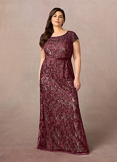 Azazie Dorit Mother of the Bride Dresses Cabernet Champagne Sheath Scoop Lace Dress image7