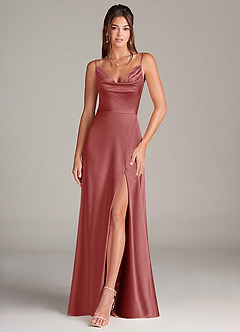 Azazie Sarella Robes de demoiselle d'honneur Robe Trapèze en Satin extensible Plissé Antique Rose image1