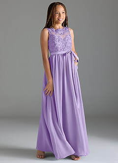 Azazie Elly Junior Robe Trapèze en Mousseline de soie Dentelle Lilas image4
