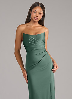 Azazie Marla Robes de demoiselle d'honneur Robe Fourreau Convertible en Satin extensible Sans bretelle Eucalyptus image2