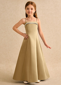 Azazie Izel Girls Formal Flower Girl Dresses Ivory Gold A-Line Pleated Matte Satin Dress image5