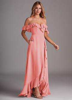 Azazie Lyra Bridesmaid Dresses Coral A-Line Chiffon Convertible Dress image6