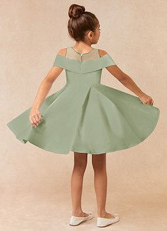 Azazie Shirin Blumenmädchenkleider A-Linie Schulterfrei Matte Satin Kleid Staubiger Salbeigrün image3