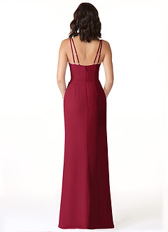 Azazie Leo Brautjungfernkleider Meerjungfrau-Linie V-Hals Gefaltet Chiffon Kleid Burgunderrot image2