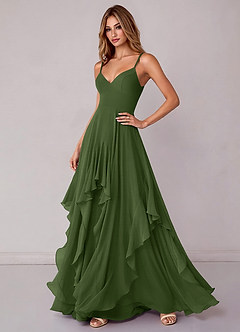 Azazie Zaina Bridesmaid Dresses Olive A-Line Chiffon Dress image5
