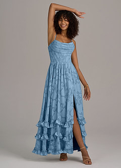 Azazie Lettie Bridesmaid Dresses Steel Blue A-Line Corset Floral Burnout Dress image5