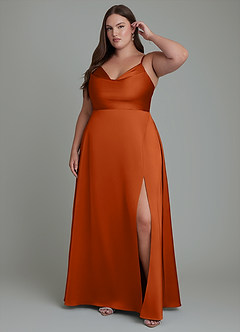 Azazie Sarella Bridesmaid Dresses Burnt Orange A-Line Pleated Stretch Satin Dress image6