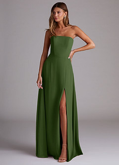 Azazie Wren Bridesmaid Dresses Olive A-Line Side Slit Chiffon Convertible Dress image1