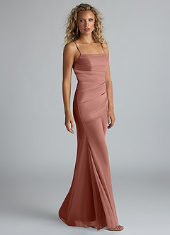 Azazie Teyana Final Sale Burgundy Sheath Square Neckline Pleated Mesh Dress image3