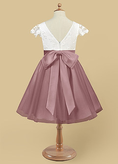 Azazie Vetty Flower Girl Dresses Ivory Dusty Rose A-Line Lace Tulle Dress image10