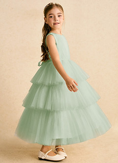 Azazie Marshmallow Blumenmädchenkleider Ballkleid Schleifen Tüll Kleid Staubiger Salbeigrün image3