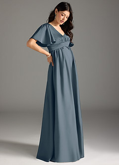 Azazie Verna Maternity Bridesmaid Dresses A-Line Ruched Stretch Satin Floor-Length Dress image6