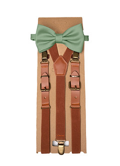 front Matching Matte Satin Pre-Tied Bow Tie & Suspenders Set